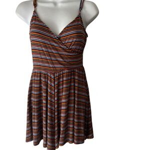 GARAGE Striped Cami Babydoll Top‎ Ruched Spaghetti Strap Rainbow P/S Grunge